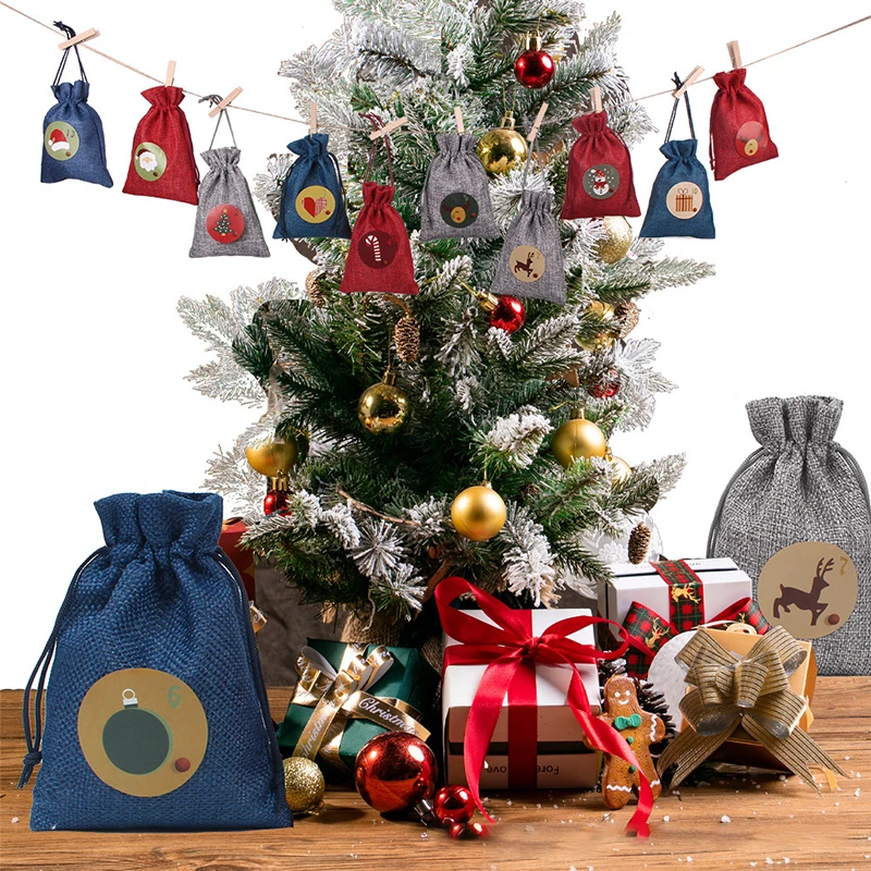 

Christmas Gift Bag Multipurpose Drawstring Linen Candy Bag Creative Xmas Decoration for Home Living Room Bar TA