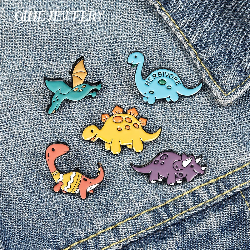

5pcs/set Ancient Dinosaur Age Enamel Lapel Pins Giant Animal Brooches Badges Fashion Pin Gifts for Friends Wholesale Jewelry