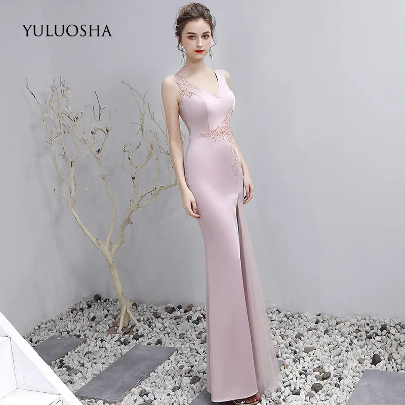 Женское вечернее платье YULUOSHA длинное с глубоким v образным вырезом и открытой