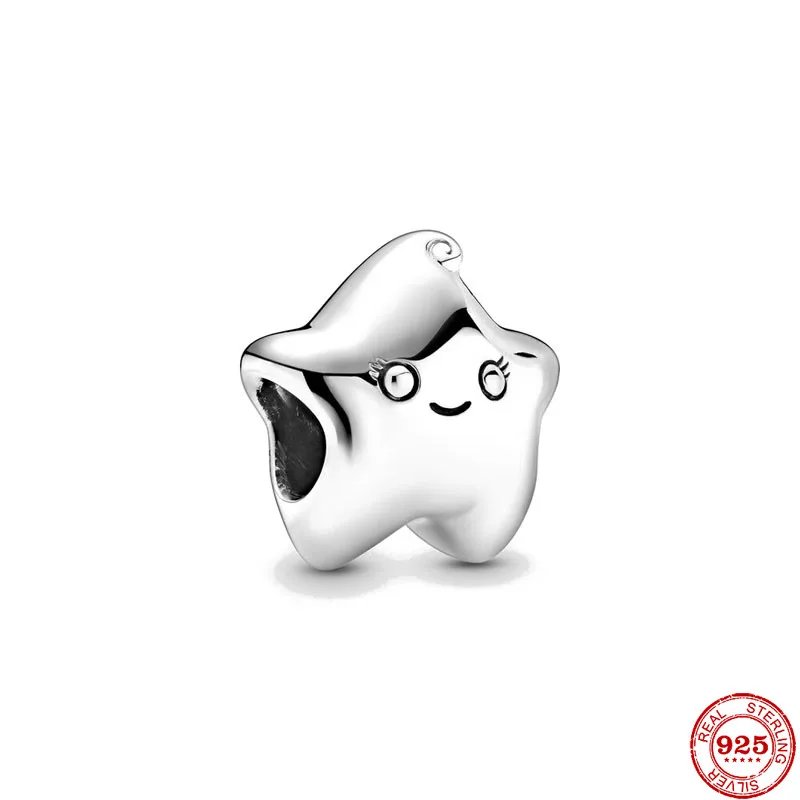 Бусина-Шарм робот-девушка из серебра 925 пробы с Луной и звездами | Украшения
