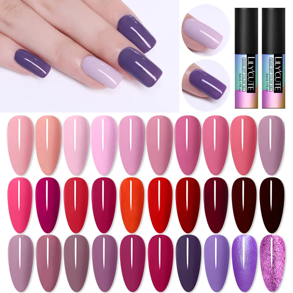 LILYCUTE Гель-лак для ногтей фиолетового красного цвета телесного Блестящий зимний
