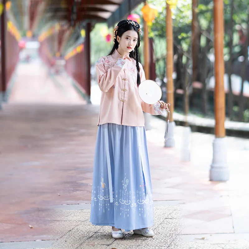 Китайский Комплект Hanfu двубортный пиджак с принтом и юбка женская элегантная