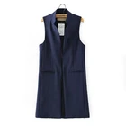 Женский блейзер без рукавов, элегантный длинный пиджак с воротником-стойкой и карманами в британском стиле, хит продаж