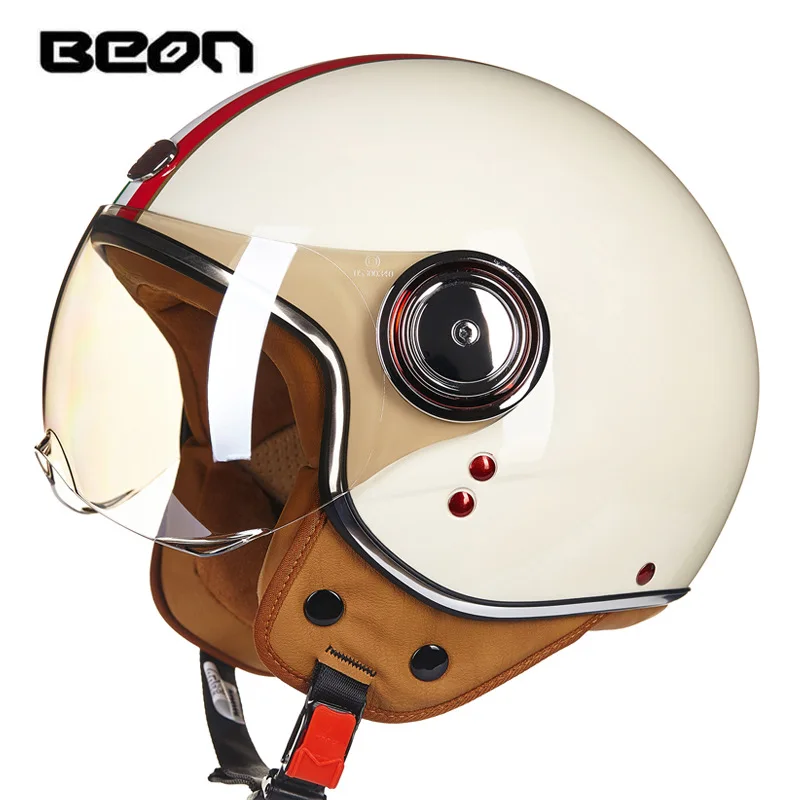 

Beon Vintage Half Motorcycle Helmets Retro Cascos Open Face Bike Helmet with Sun Visor Cafe Racer Capacetes Para Moto Chopper