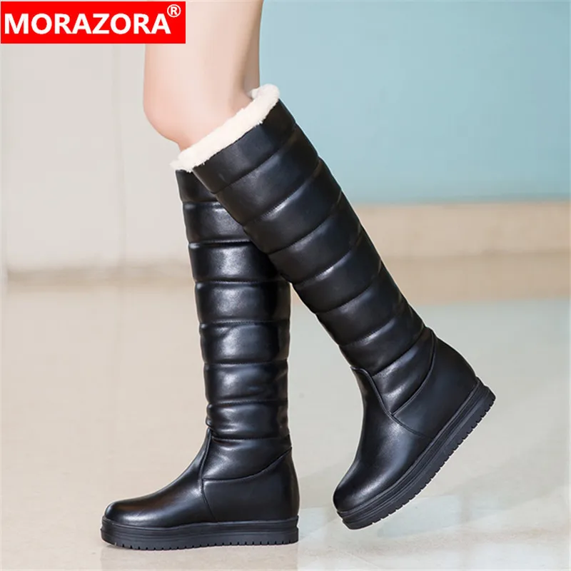 

MORAZORA 2021 large size 34-43 fashion winter keep warm snow boots comfortable flat heel round toe ladies shoes knee high boots
