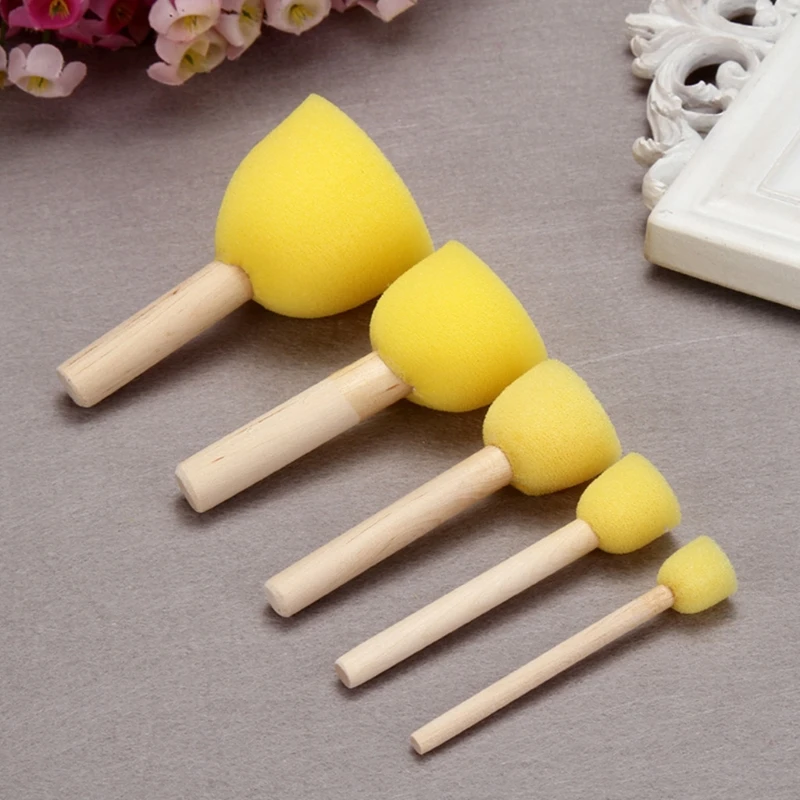 

5pcs Sponge Foam Brush Set Wooden Handle Stamp Painting Tool DIY Crafts for Kids Beginners