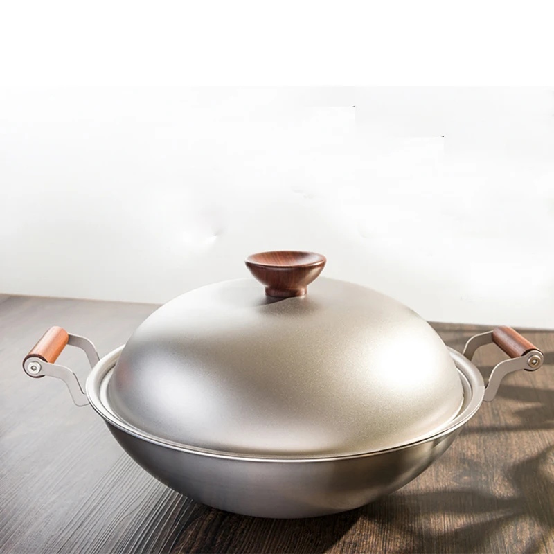 

Keith Wok Multifunction Wooden Handle Titanium Wok Frying Pan Gas Cooker Cookware Healthy Non-toxic Cookware Picnic Wok 3.5L