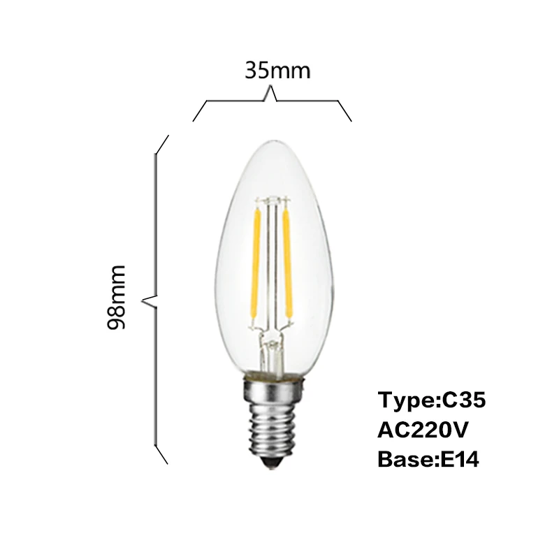 C35 220V E14 Led Bulb 220v 240v 110v E12 2W 4W 6W C35 Candle Light Bulb Retro Edison Filament Lamp Chandelier Lighting Blub Home Decor - Испускаемый цвет: C35 220V