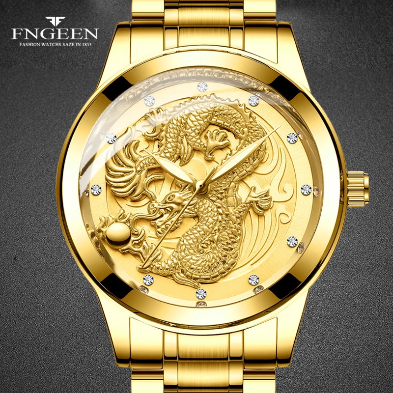 

Gold Watch Men Quarzt Wristwatch Steel Waterproof Business Quartz Dragon Watch Non-automatic Date Male Watch Reloj Hombre