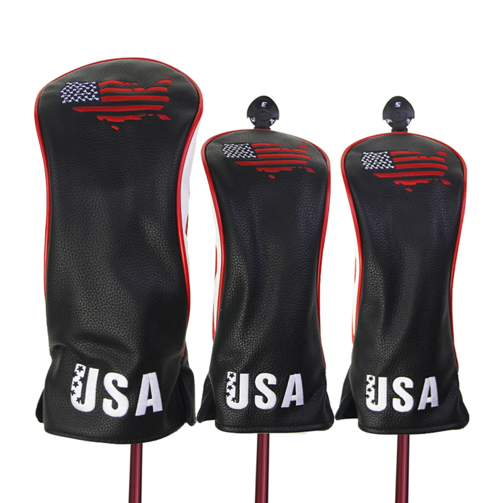 

3pcs Golf Wood Headcover PU Leather Driver Head Cover Protector Sleeve No.Tag