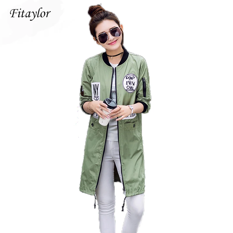 

Fitaylor New Autumn Women Long Trench Coats Plus Size Print Letter Emboridery Windbreaker Street Fashion Baseball Casual Outwear