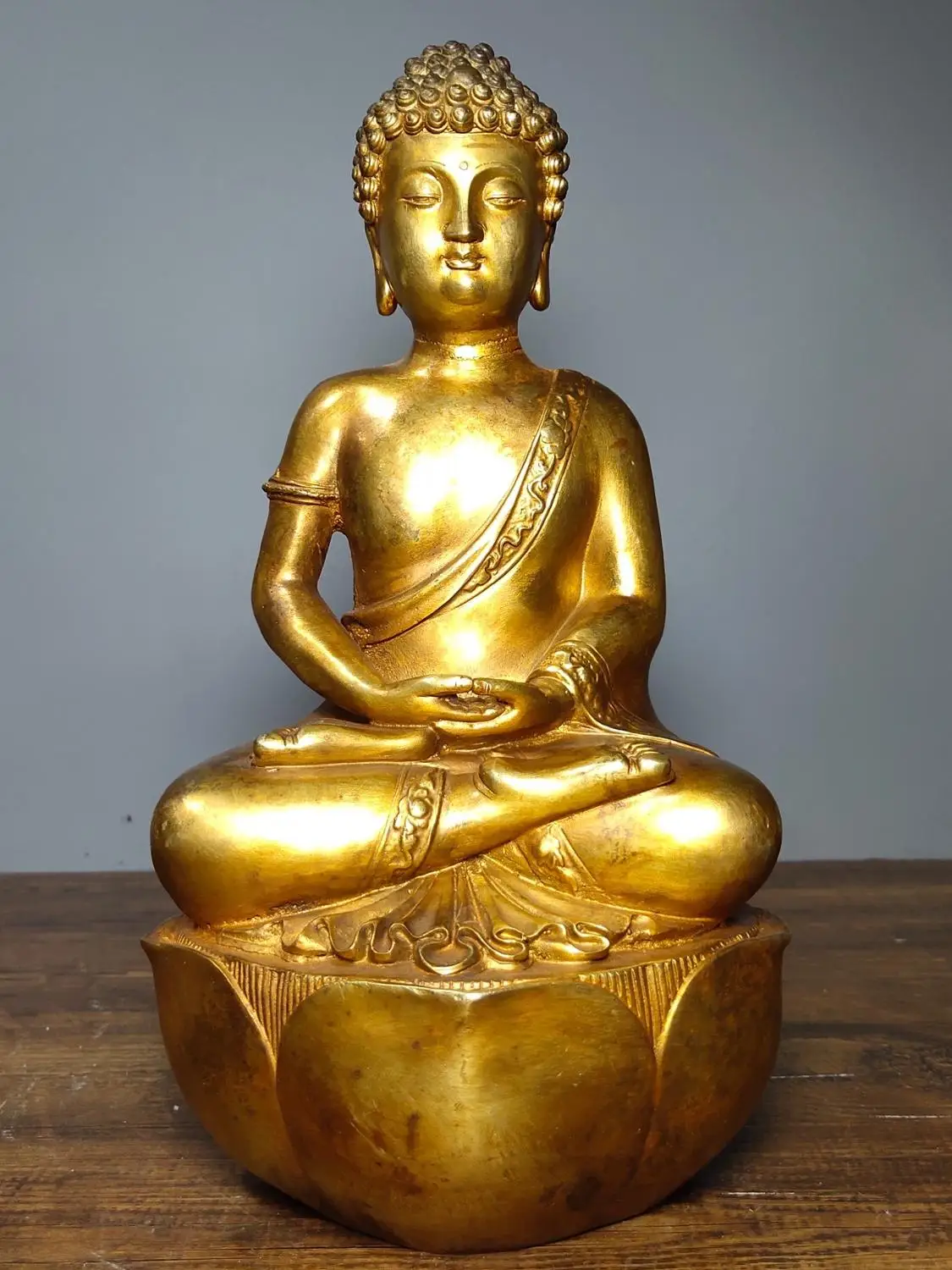 

Интерьерный декор, 10 дюймов, тибетский буддистский храм Старый бронзовый позолоченный студийный Sakyamuni Будда Амитабха, статуэтка Будды