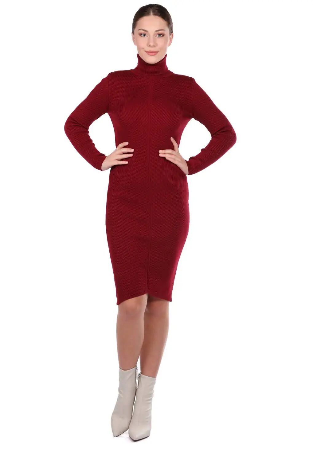 

Burgundy Turtleneck Thick Straight Dress