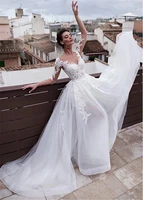 detachable wedding dresses a line 34 sleeves tulle appliques lace dubai arabic wedding gown bridal dress vestido de noiva