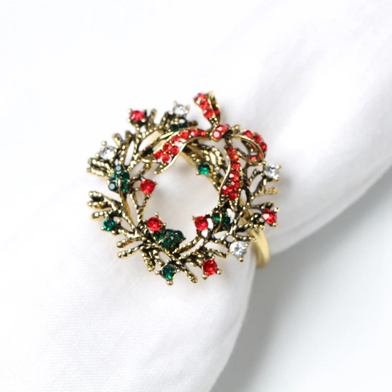 6 шт. Рождественский венок кольца для салфеток металлическая с пряжкой