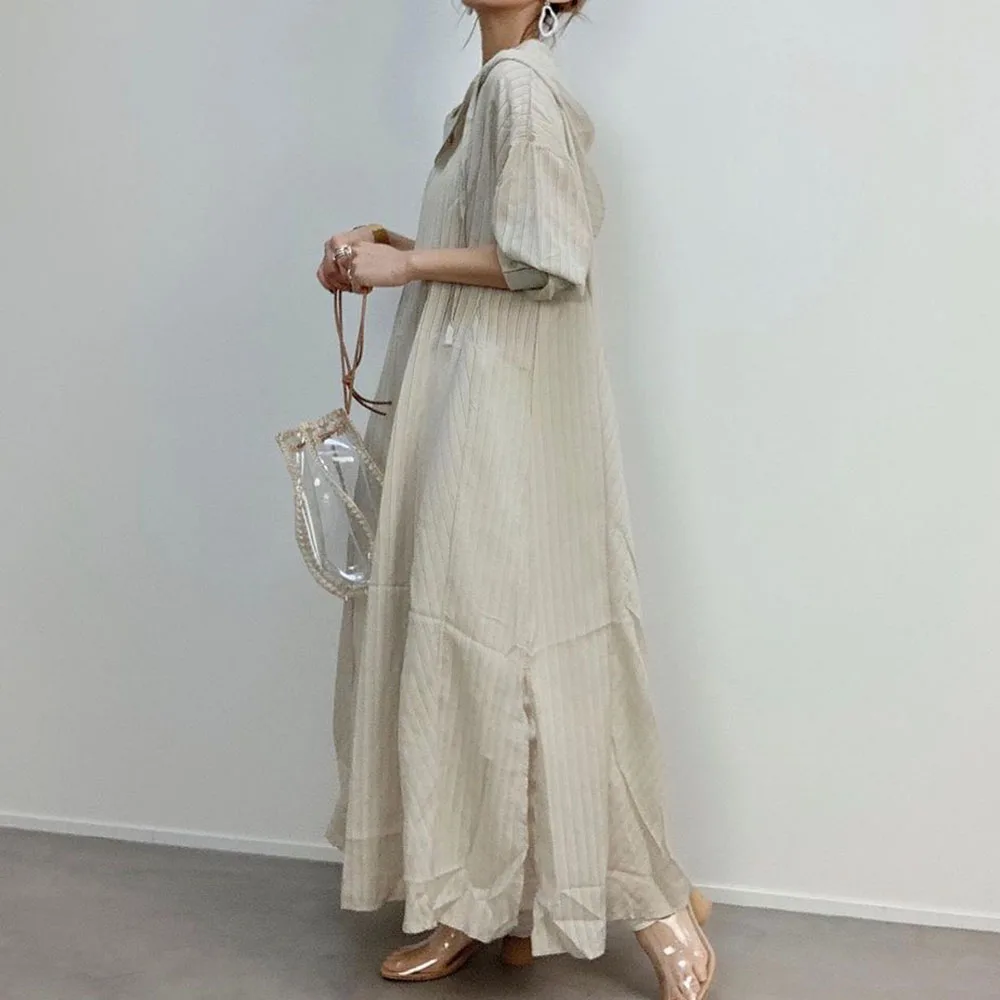 

Korean Style Chic Women Dress Loose 2020 Autumn Casual A-Line Long Maxi Hoodie Dresses Robe Femme Vestiods Floor-Length