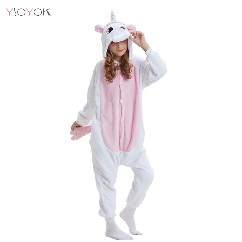 Kigurumi/Детские пижамы для мальчиков и девочек; комбинезон с единорогом; детский зимний комбинезон с изображением панды для мальчиков; детская одежда для сна - Цвет: Pink Unicorn