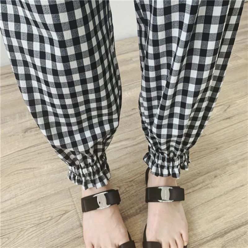 

Chiffon Trousers Women Summer Harem Loose High-waist Elastic-waist Korean-style All-match Students Spring Womens Leisure Pants