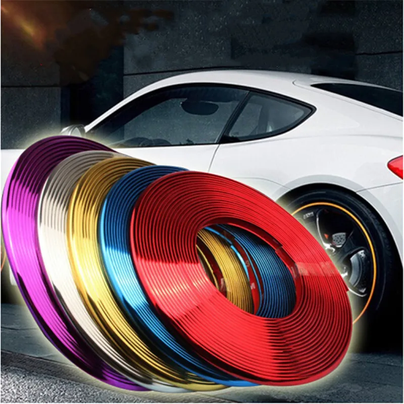 

8M Car Grilles Decoration Strips Auto Wheel Protector Car-styling AccessoriesCar Wheel Sticker Tire Rim Strip Chrome Tape Goods