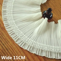 11cm wide luxury white 3d pleated chiffon guipure fabirc embroidered ruffle lace collar cuffs trim ribbon dress sewing supplies