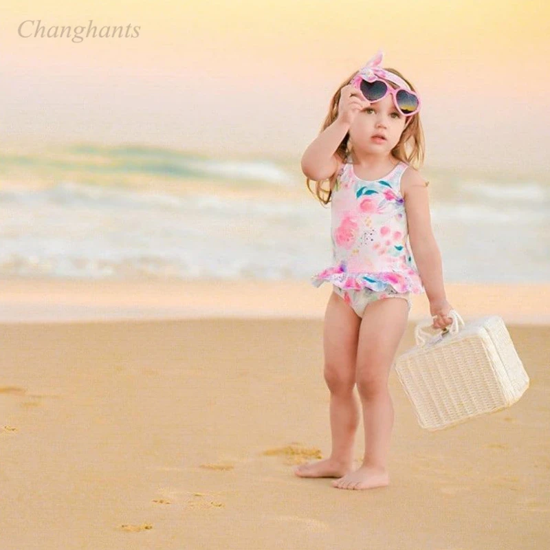 Детский цельный купальник 1-6 лет летние купальники для девочек с цветочным