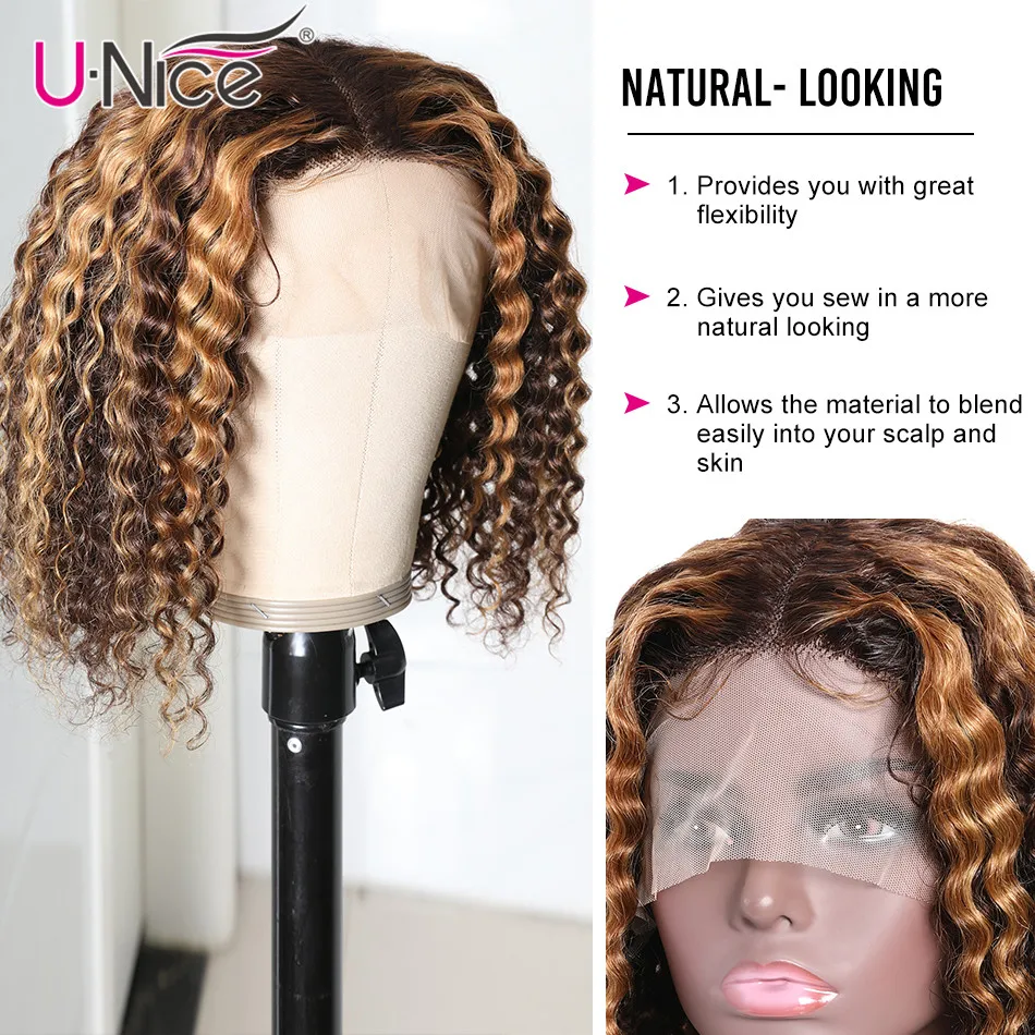 

Unice 13x1 Highlight Ombre Wig Short Curly 360 Lace Front Human Hair Wigs For Black Women Blonde Highlighted Full Lace Wig