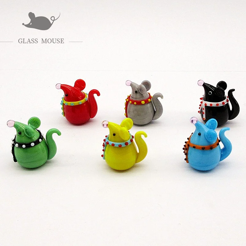 

6 шт. милые муранское стекло ручной работы статуэтки крысы, украшения для дома и рабочего стола, миниатюрные стеклянные фигурки мыши, украше...