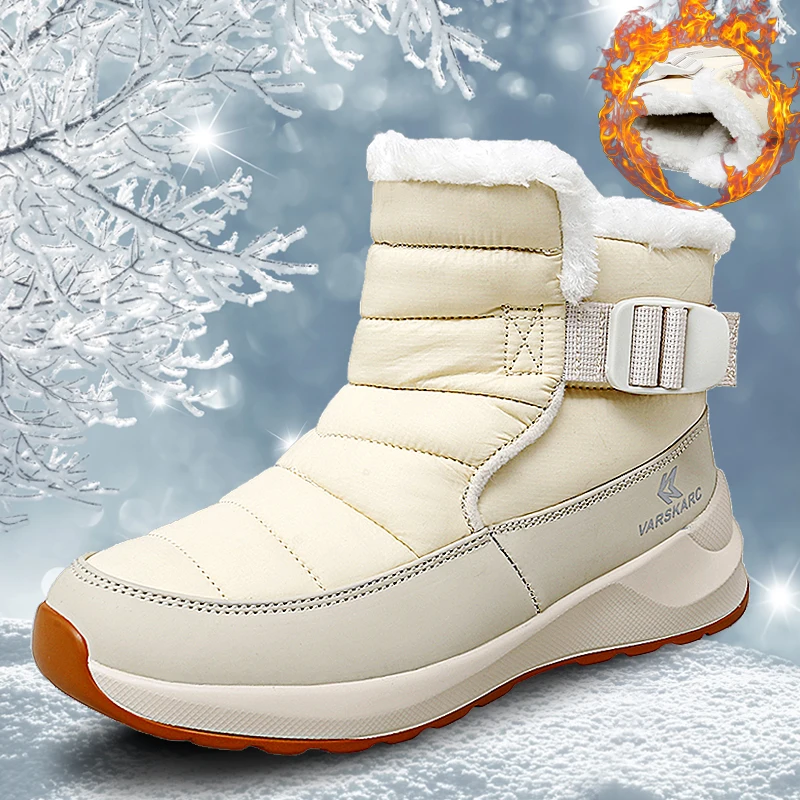 

Брендовые водонепроницаемые женские ботинки QZHMY, теплые зимние ботинки с ремешком и пряжкой для ног, бежевые, черные, большие размеры, Женск...