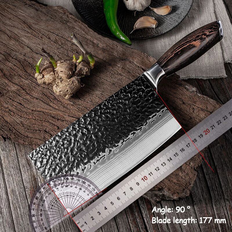 

Wooden Handle Slicing Knife Handmade Kitchen Knife Meat Cleaver Slices Kitchen Black Hammered Stainless Steel Sharp Blade Cutter