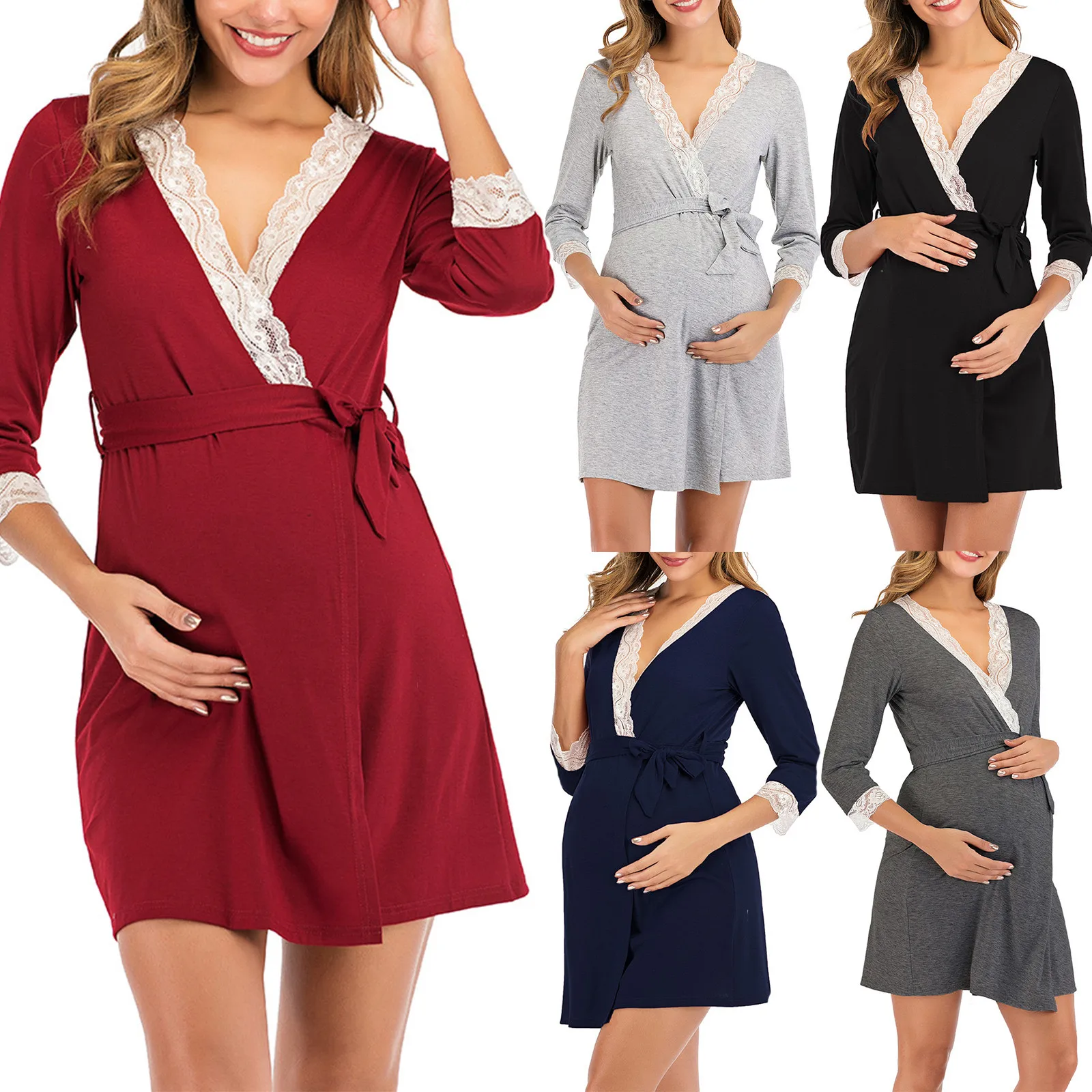 

Pregnant Women Pajamas Fashion Lace Maternity V-neck Nursing Dress Lacing Skirt Nightgown Sleepwear Casual Pregnancy Clothing