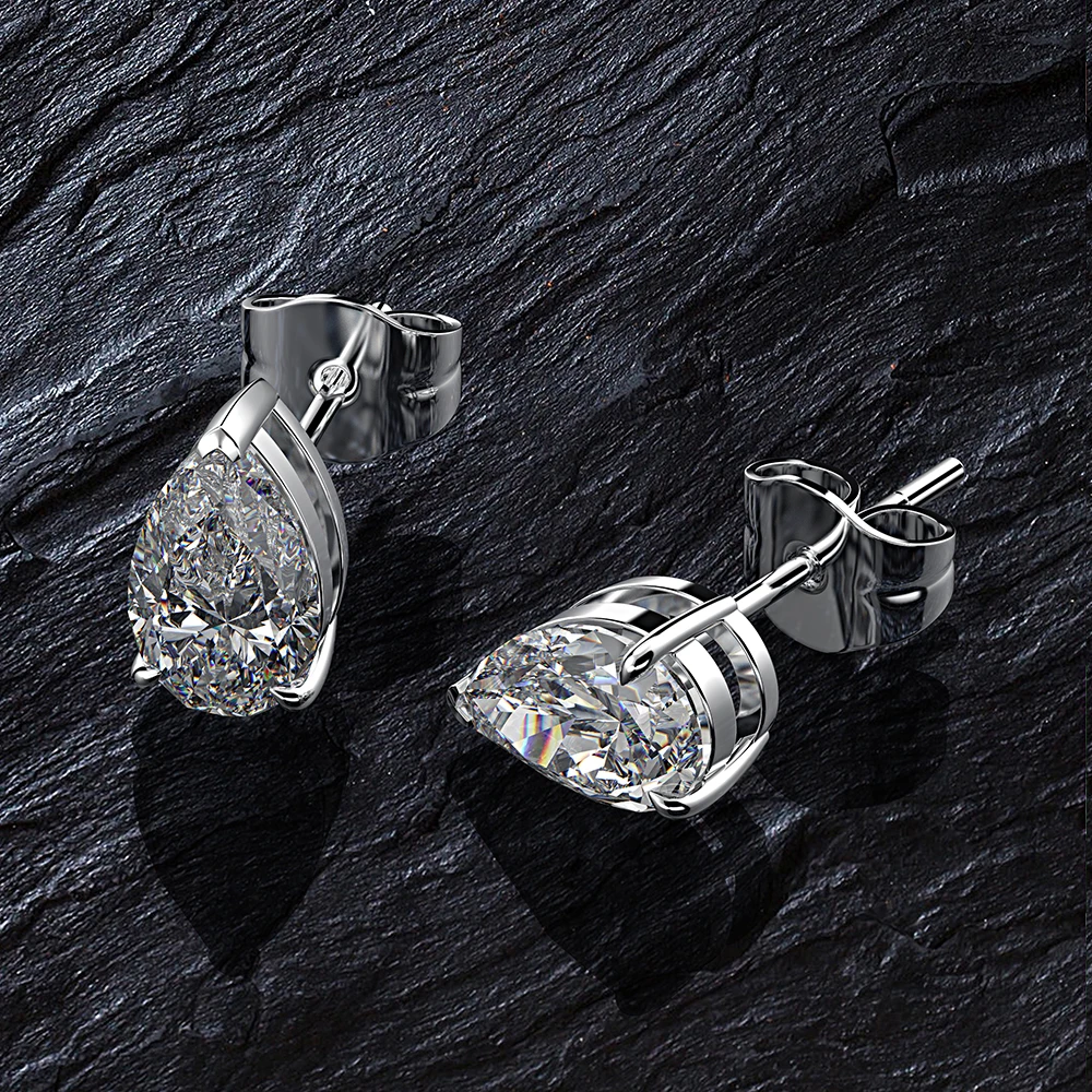 Rainbamabom 925 Sterling Silver Pear Water Drop Created Moissanite Gemstone Ear Studs White Gold Earrings Fine Jewelry Wholesale