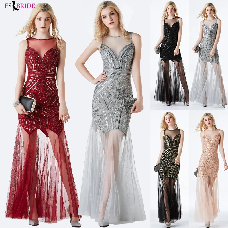 Вечерние платья с блестками и бисером длинное платье русалки для выпускного