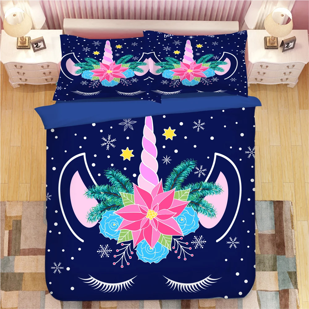 Комплект постельного белья с 3D изображением единорога пододеяльники наволочки