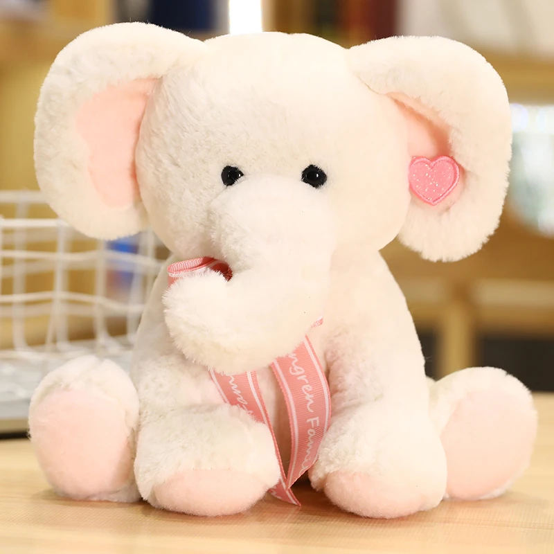 

25cm Cute Animals Bowknot Riband Bear Elephant Dog Stuffed Toy Giftable Hugable Doll For Boy Girl Kids