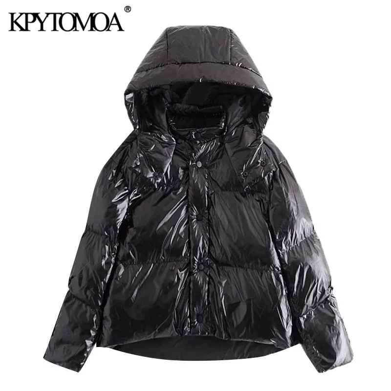 

KPYTOMOA Женская мода 2021, зимняя Толстая теплая парка с капюшоном, свободная блестящая стеганая куртка, пальто, винтажная женская верхняя одежд...
