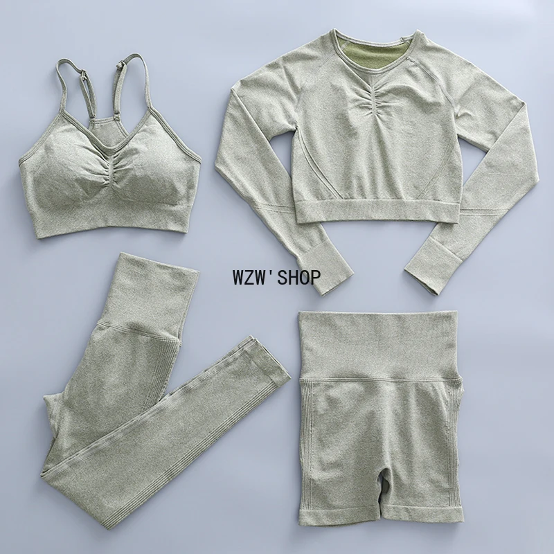 

Set Fitness Sports Suits Women Seamless GYM Clothes Yoga Long Sleeve Shirts High Waist Running Leggings Workout Free Shipping