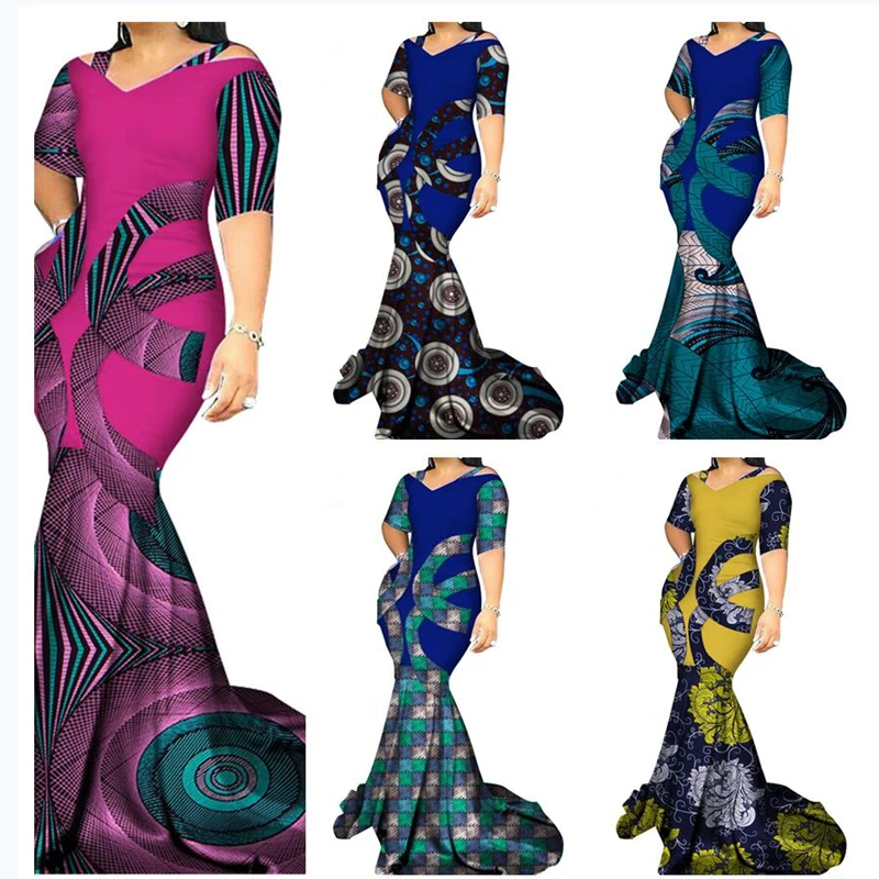 Винтажное лоскутное длинное платье русалки женские вечерние платья с принтом в