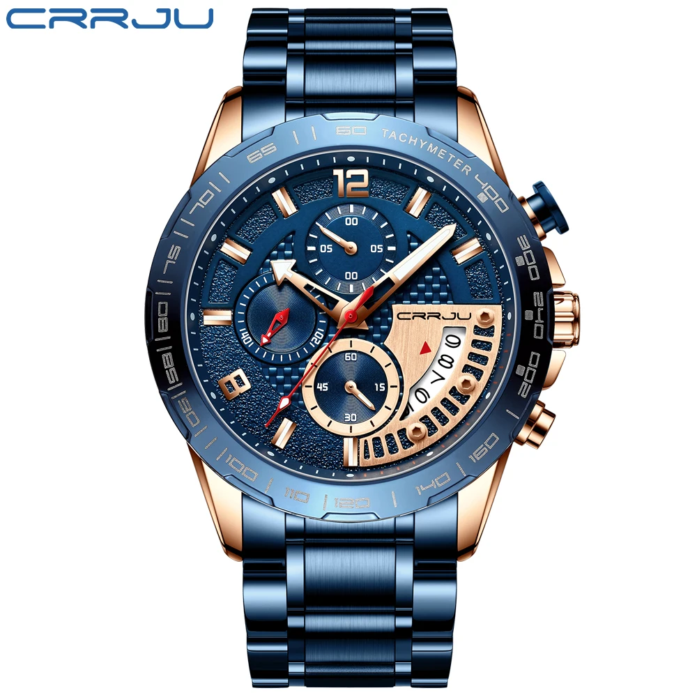 CRRJU 2020 Fashion Stainless Steel Mens Watches Top Brand Luxury Sport Luminous Chronograph Quartz Watch Men Relogio Masculino | Наручные