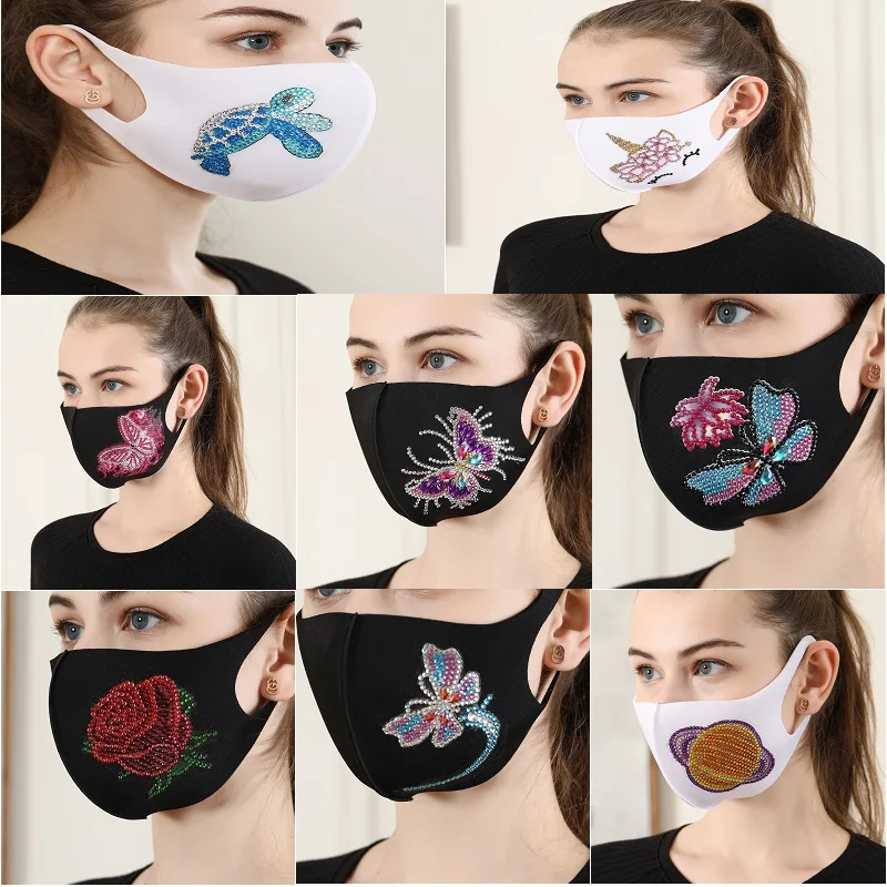 5D Diamond Painting Face Mask Color Butterfly Party Mask Special Shaped Embroidery Dustproof Mask Outdoor Face Protect Masque