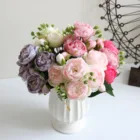 Искусственные цветы, пионы букет чайной розы, 1 пучок, для рукоделия, невесты, свадьбы, камелии Шелковый искусственный цветок, украшение для дома