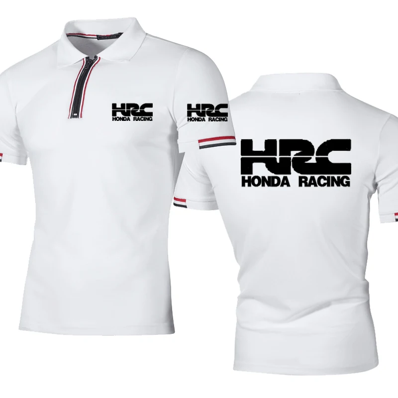 

Модная мужская рубашка-поло на молнии с коротким рукавом, с логотипом гоночного мотоцикла и автомобиля, летняя рубашка из чистого хлопка с п...