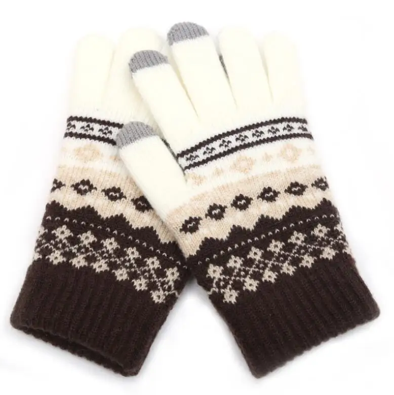 

Hot Winter Men/Women Warm Jacquard Stretch Knit Gloves Female Print Magic Accessories Wool Full Finger Gloves Thicken Mittens