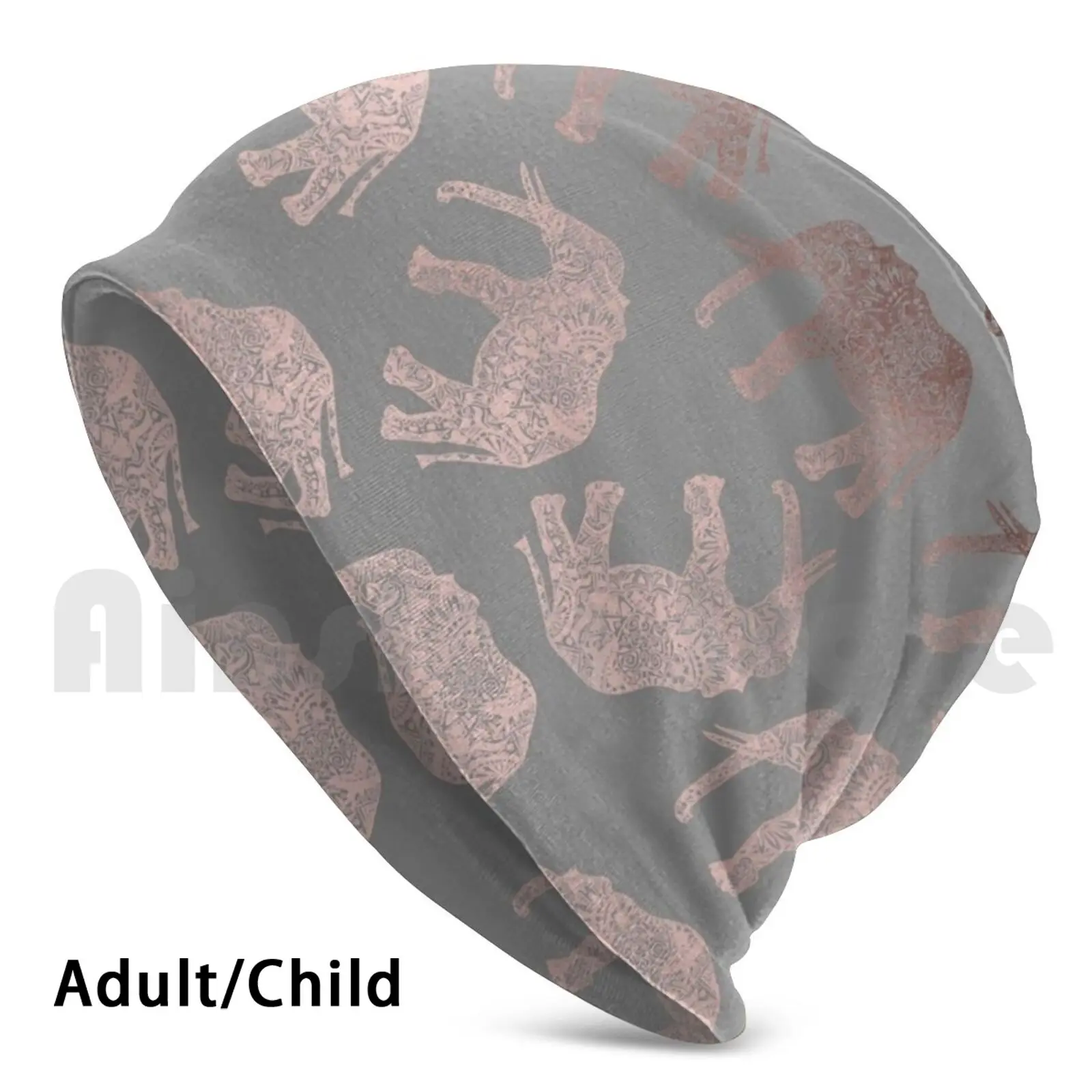 

Стильная Шапка-бини в стиле бохо с узором в виде слона из розового золота, вязаная шапка в стиле хип-хоп, с животными, слонами и цветами