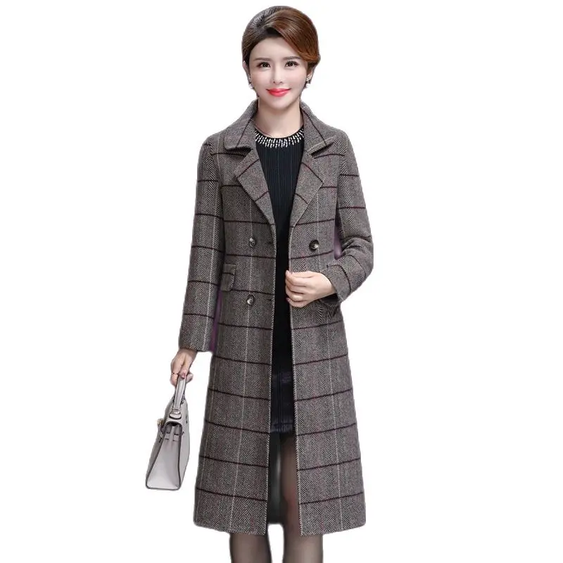 Новое Женское шерстяное пальто YUEY Длинная накидка в клетку с узором теплая