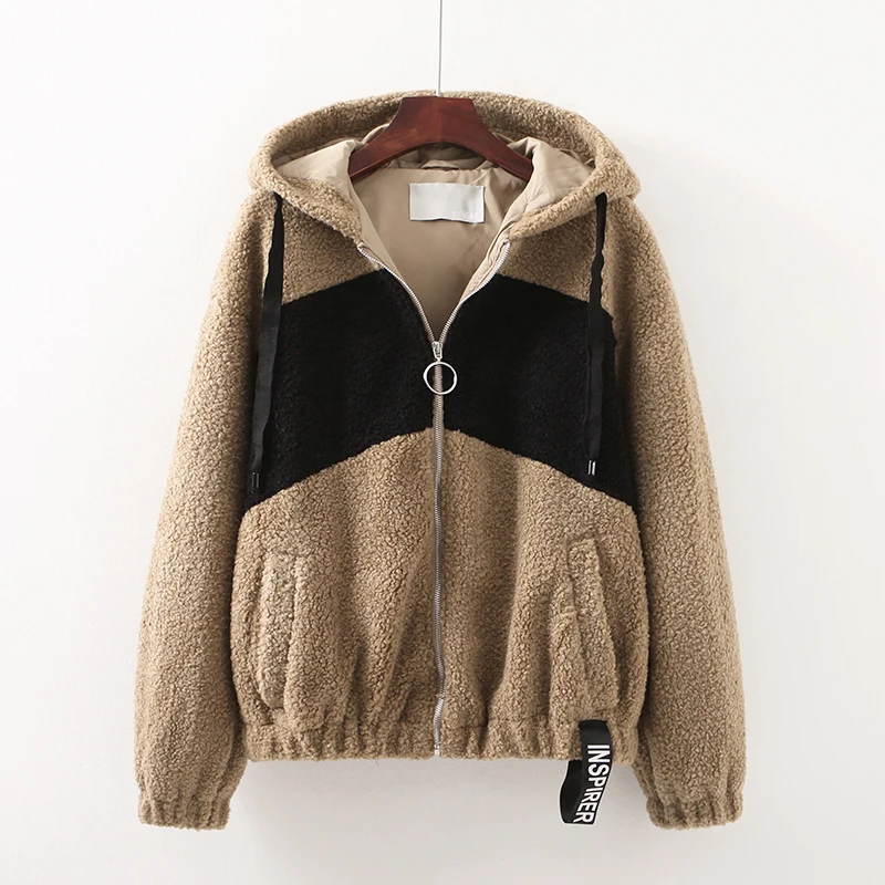 

2020 Faux Fur Coat Women Autumn Winter Warm Soft Zipper Fur patchwork Jacket Female Plush Overcoat Pocket Casual Hooded Outwear