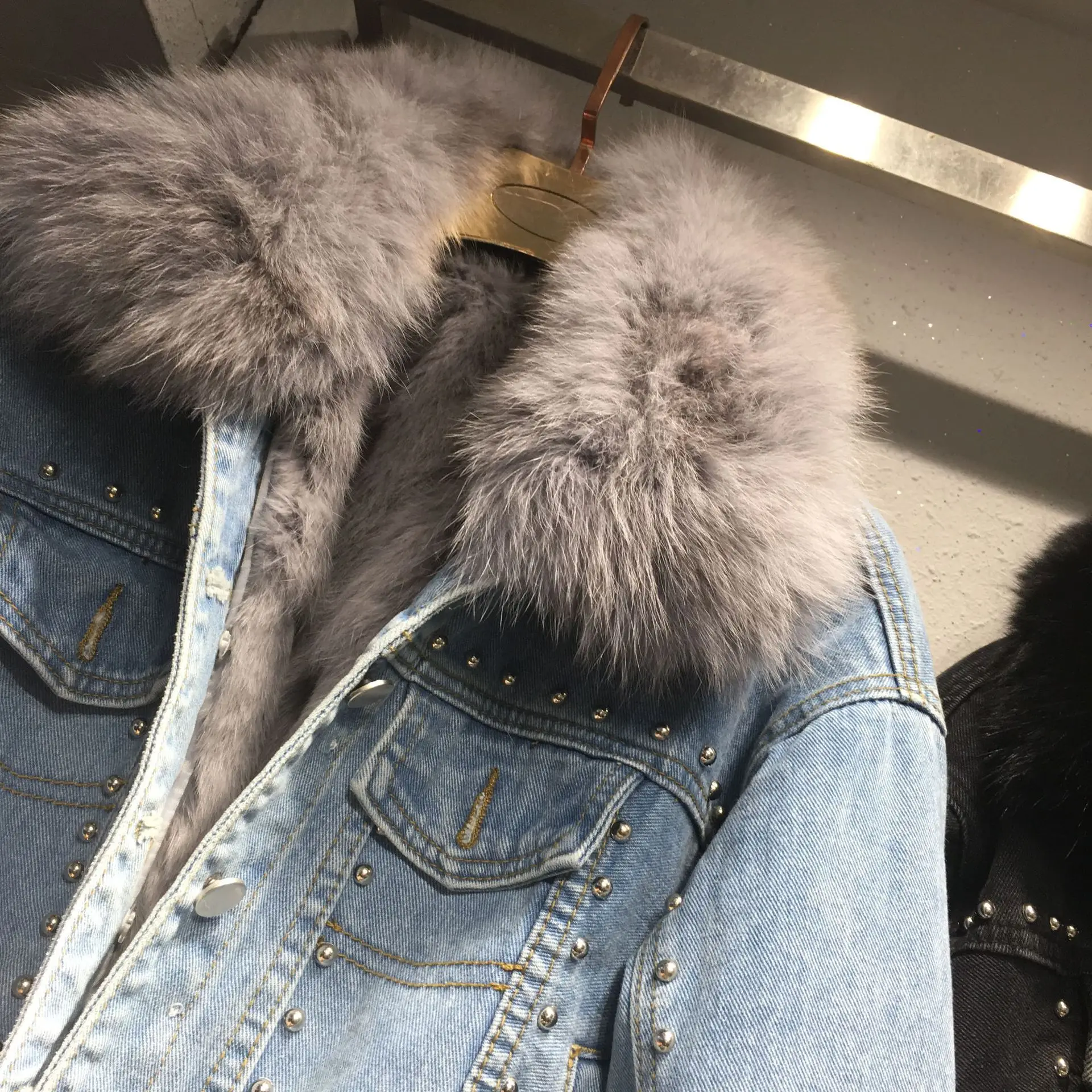 River Punk Denim Jacket Women Winter Warm Fur Coats Fashion Streetwear Goth Jeans Jackets and Lady Outerwear |