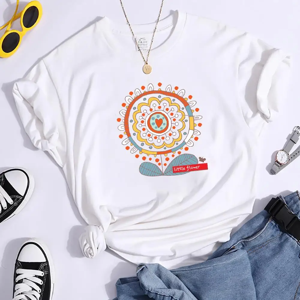 

Женские хлопковые футболки с маленьким цветочным принтом, Модные свободные футболки, простой стиль, Винтажная футболка, летние женские фут...