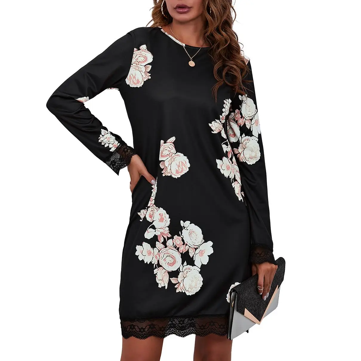 

2021 черное кружевное платье в стиле пэчворк, женские вечерние платья, женские сарафаны, Платья с цветочным принтом, сексуальные элегантные ж...