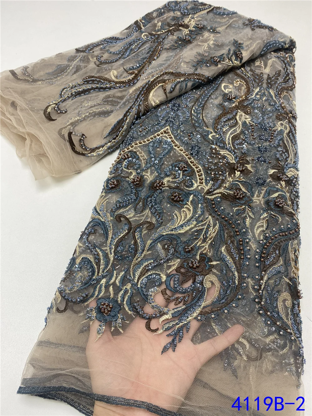 

NI.AI African french net lace fabrics 3d flowers design tulle lace fabric embroidery beads and stones mesh lace for party 4119B