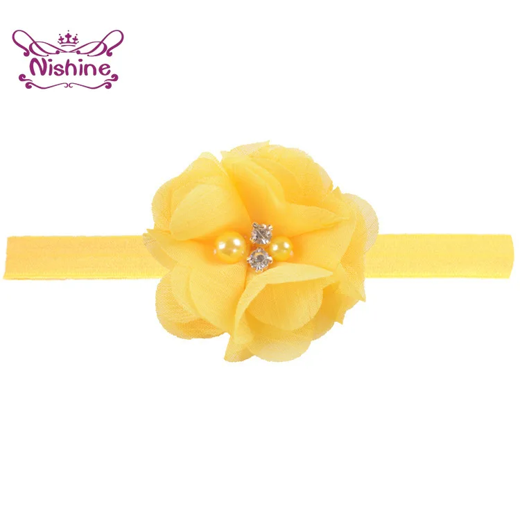 

Nishine 8pcs/lot 6 CM Handmade Chiffon Flower Headband Shining Rhinestone Floral Hairband Elastic Children Headwer Infant Gifts